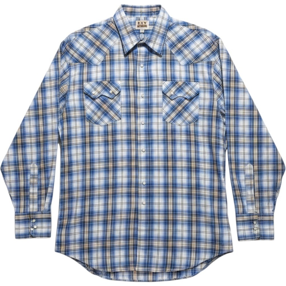 Ely Cattleman Men's Blue Plaid Western Pearl Snap Long Sleeve Shirt‎ Yoke XXL